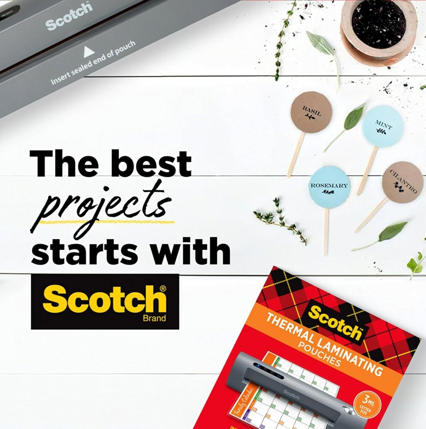 Scotch PRO Thermal Laminator and Pouch Bundle, 2 Roller System, Never Jam Technology Automatically Prevents Misfed Items (TL906) with Scotch Thermal Laminating Pouches, 200-Pack (TP3854-200)