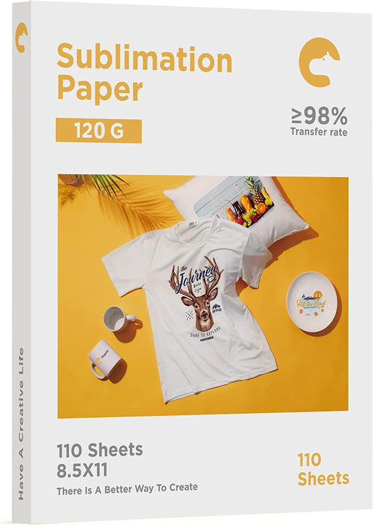 Hiipoo Sublimation Paper 8.5X11 Inch, Work with Sublimation Ink and E Sawgrass Inkjet Printers for Mugs T-Shirts Light Fabric and Other Sublimation Blanks (110 Sheets, 120G)