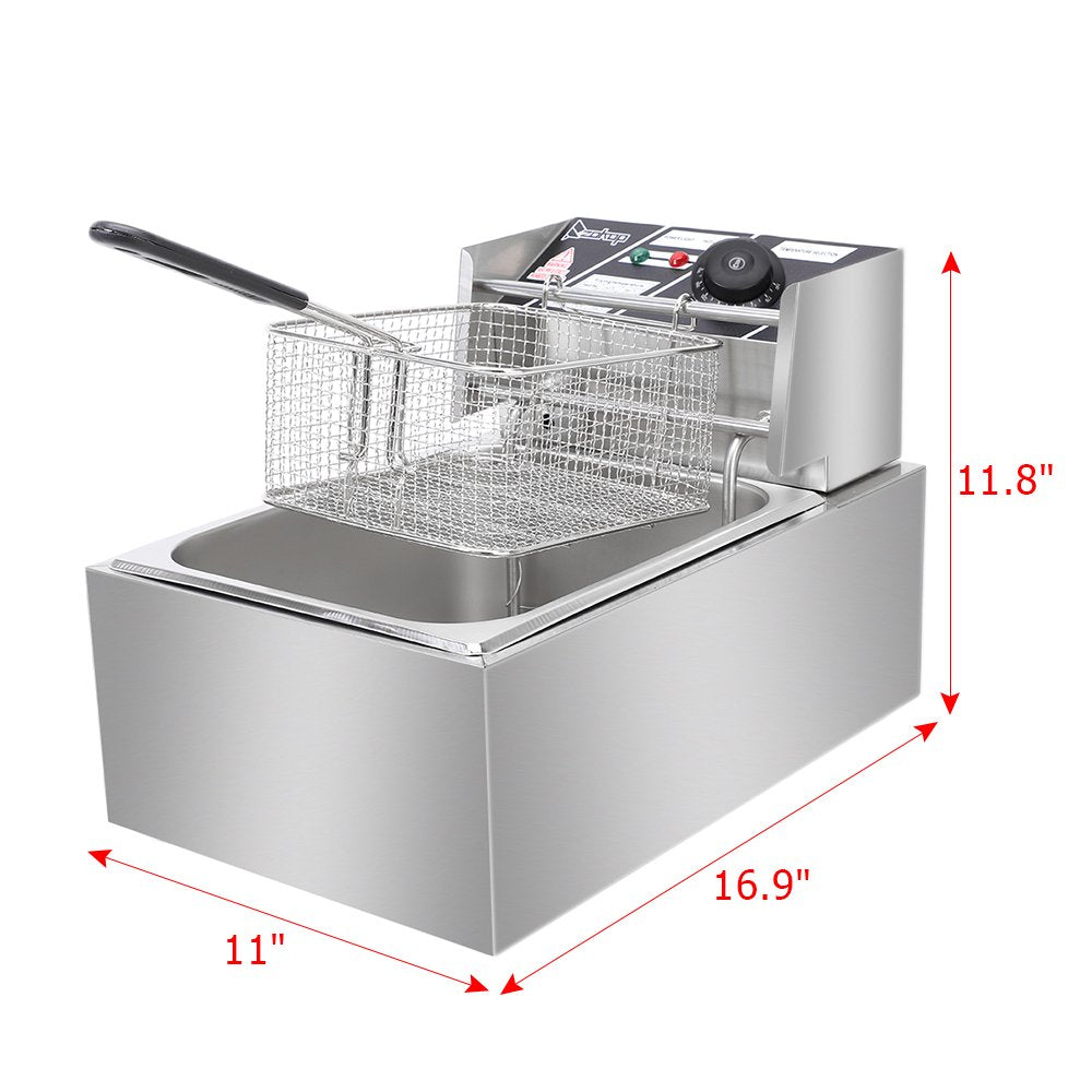 6L 2500W Electric Deep Fryer Commercial Tabletop Restaurant Frying Basket,Silver