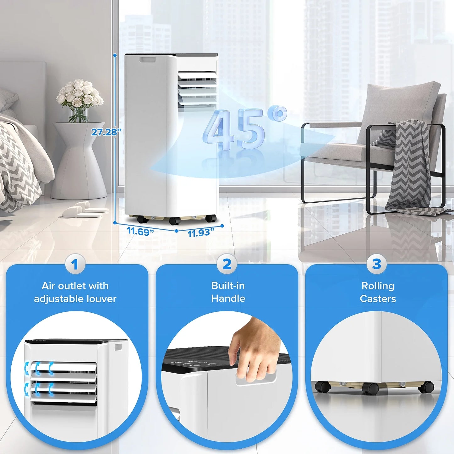 8000 BTU Ashare Portable Air Conditioner, 4-In-1 AC Unit with Fan, Cool and Dehumidifier, Sleep Mode, Remote Control, for Rooms up to 350 Sq Ft