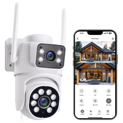 Outdoor Camera 1080P - Dual Lens Pan-Tilt Security Cam, White (1-Pack)