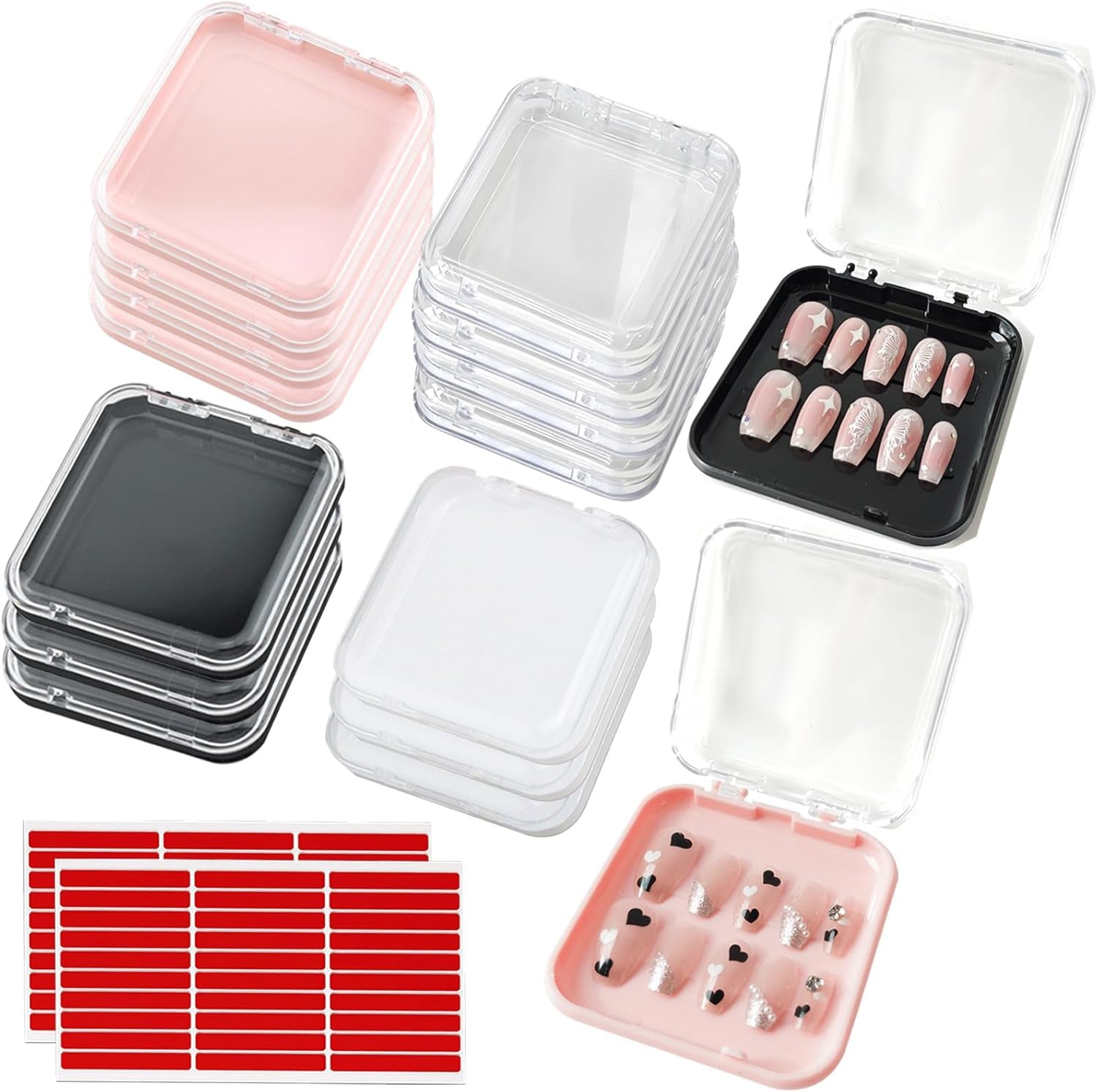 14 Pcs Press on Nail Packaging Box Press on Nail Storage Box for Press Ons with 60 Pcs Adhesive Double Sided Tape for Fake Nail Storage Case Nail Display Nail Salon Supplies Nail Art Nail Business