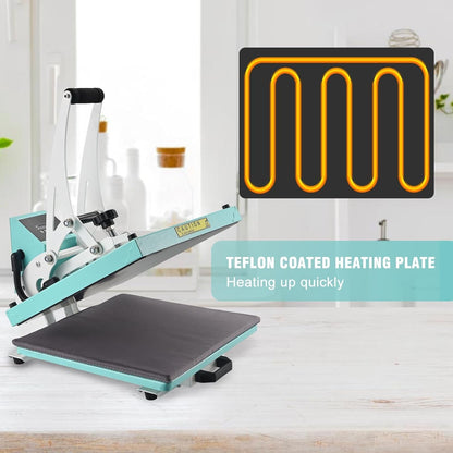 Colorsub 15X15 Heat Press for T-Shirt with Slide Out Drawer, Sublimation Heat Press Machine, Teal