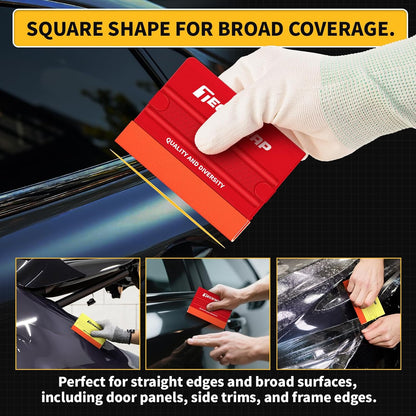 Felt Squeegee for Vinyl Wrap, 2 Hardness Options Vinyl Scraper Tool with Anti-Slip Twin Ribs & Dual-Corner Design for PPF, Tint & Decals (Yellow 40A / Red 60A)