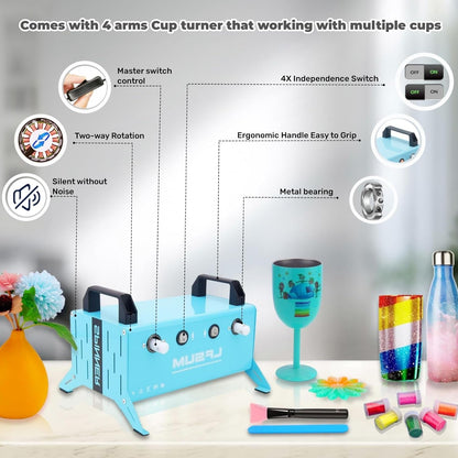 LFSUM 4 Arm Cup Turner for Crafts Tumbler,Multi Tumbler Spinner Machine Kit,Tumbler Turner DIY Glitter Epoxy Resin Tumblers (4X-Cup-Blue)