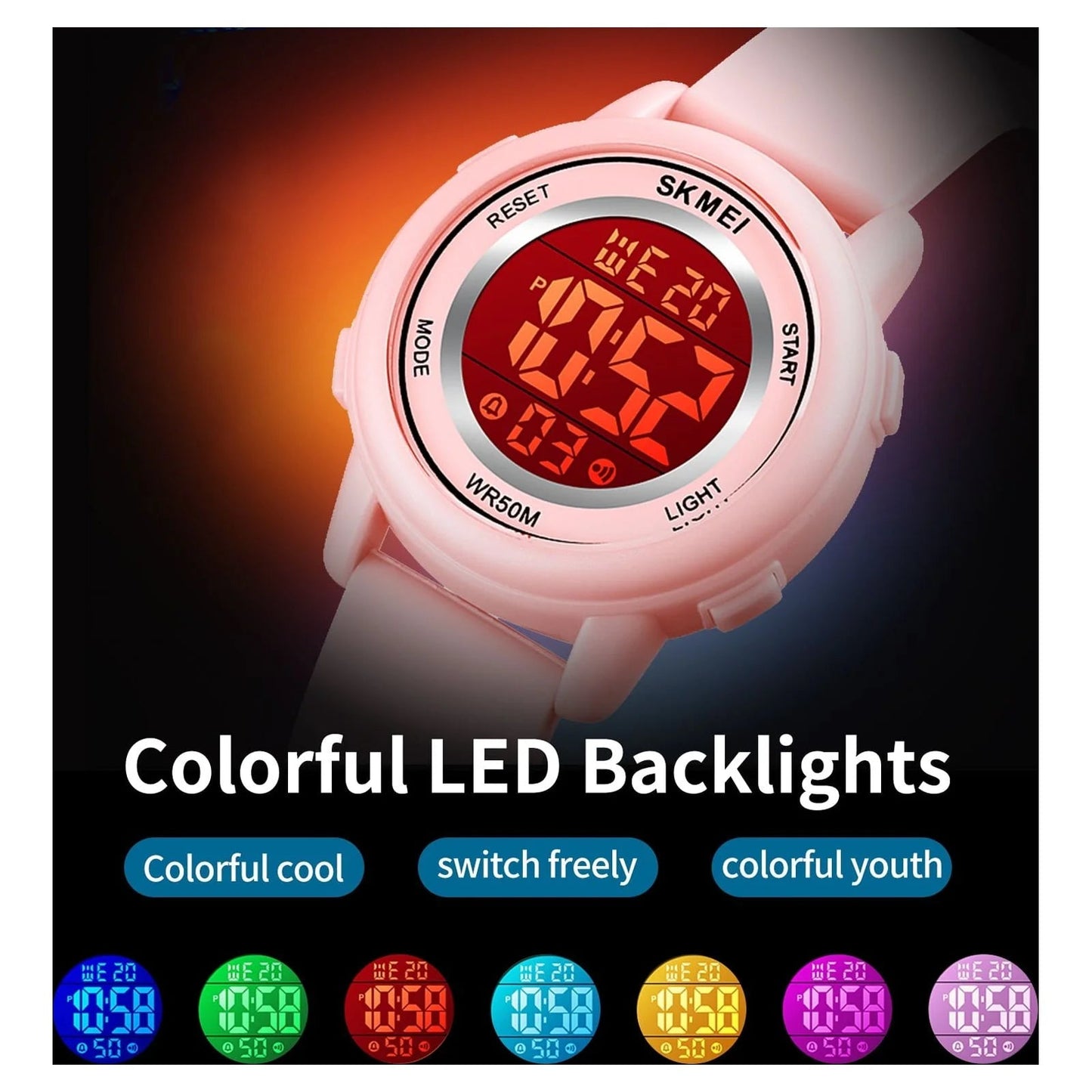 Kids Digital Watch, 50M Waterproof Sport Watch for Kids Girls Boys, Multifunction Luminous Watches Birthday Christmas Gifts for Children 5-7-10-12-Year-Old, Pink