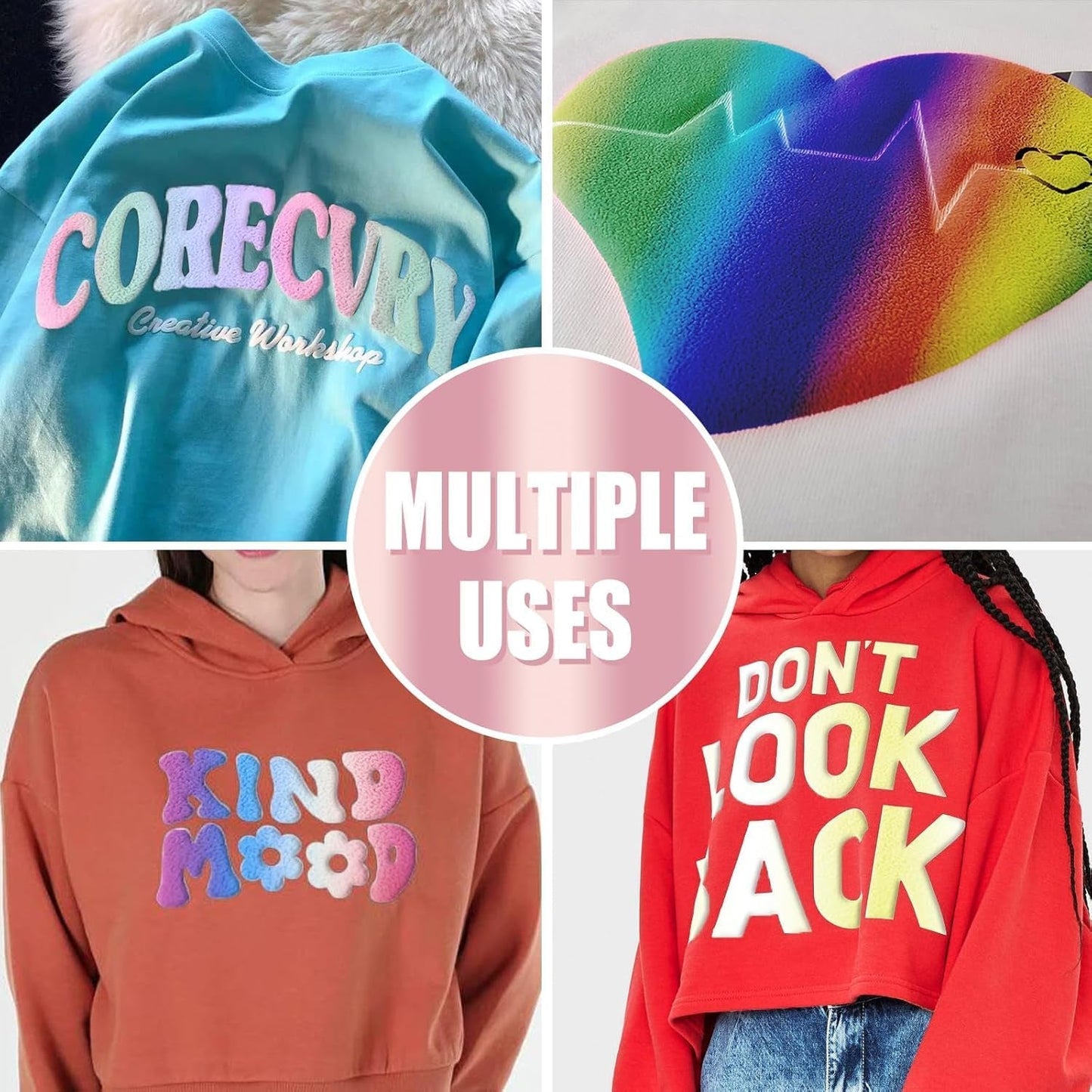Puff Vinyl Heat Transfer 3D - Puff HTV Vinyl Gradient Colour 8 Sheets 12"X 10" Puff Heat Transfer Vinyl for T-Shirt Clothes Compatible with Cricut Air or Maker (8 Pcs)