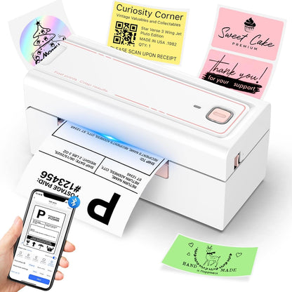 Bluetooth Thermal Label Printer, Wireless 4X6 Shipping Label Printer for Small Business & Shipping Packages, Support Iphone, Android, Windows, Macos, Work for Amazon, Ebay, Shopify, Etsy, USPS