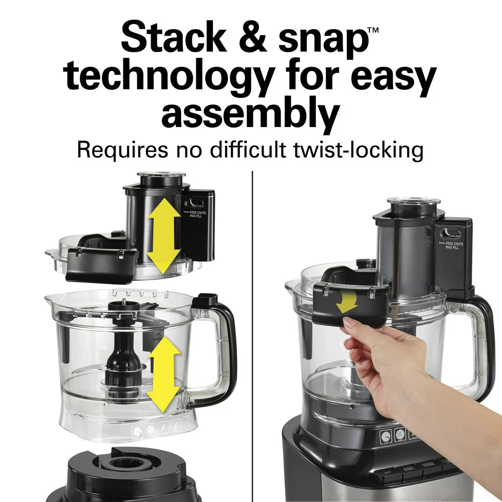 Stack & Snap Food Processor with Bowl Scraper, 10 Cup Capacity, Black, New, 70822F