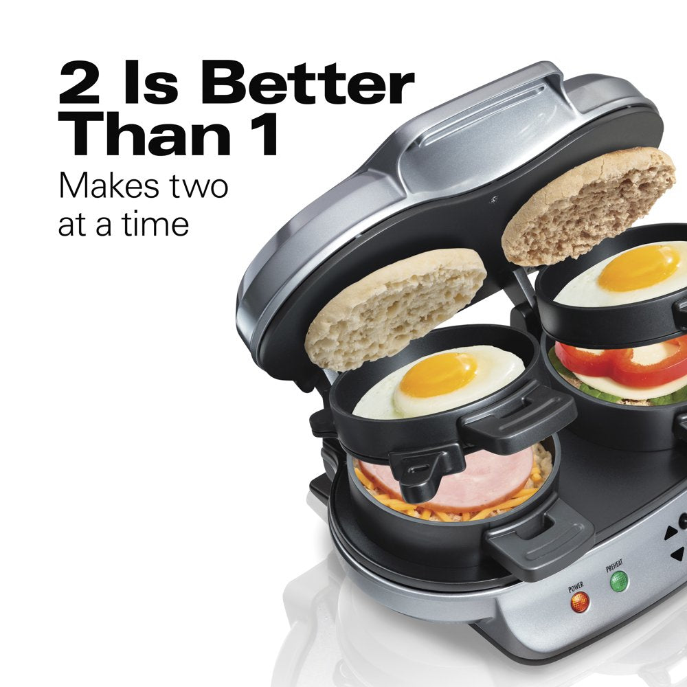 Dual Breakfast Sandwich Maker with Timer, 2 Sandwich Capacity, Silver, 25490