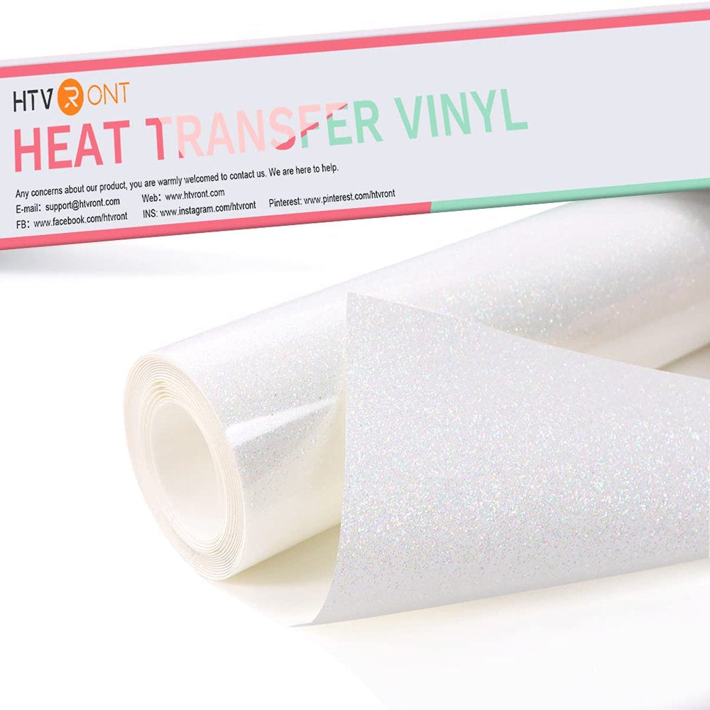 12" X 6 FT Rainbow White Glitter Heat Transfer Vinyl Glitter HTV for T-Shirts, Clothing and Textiles, Easy Transfers