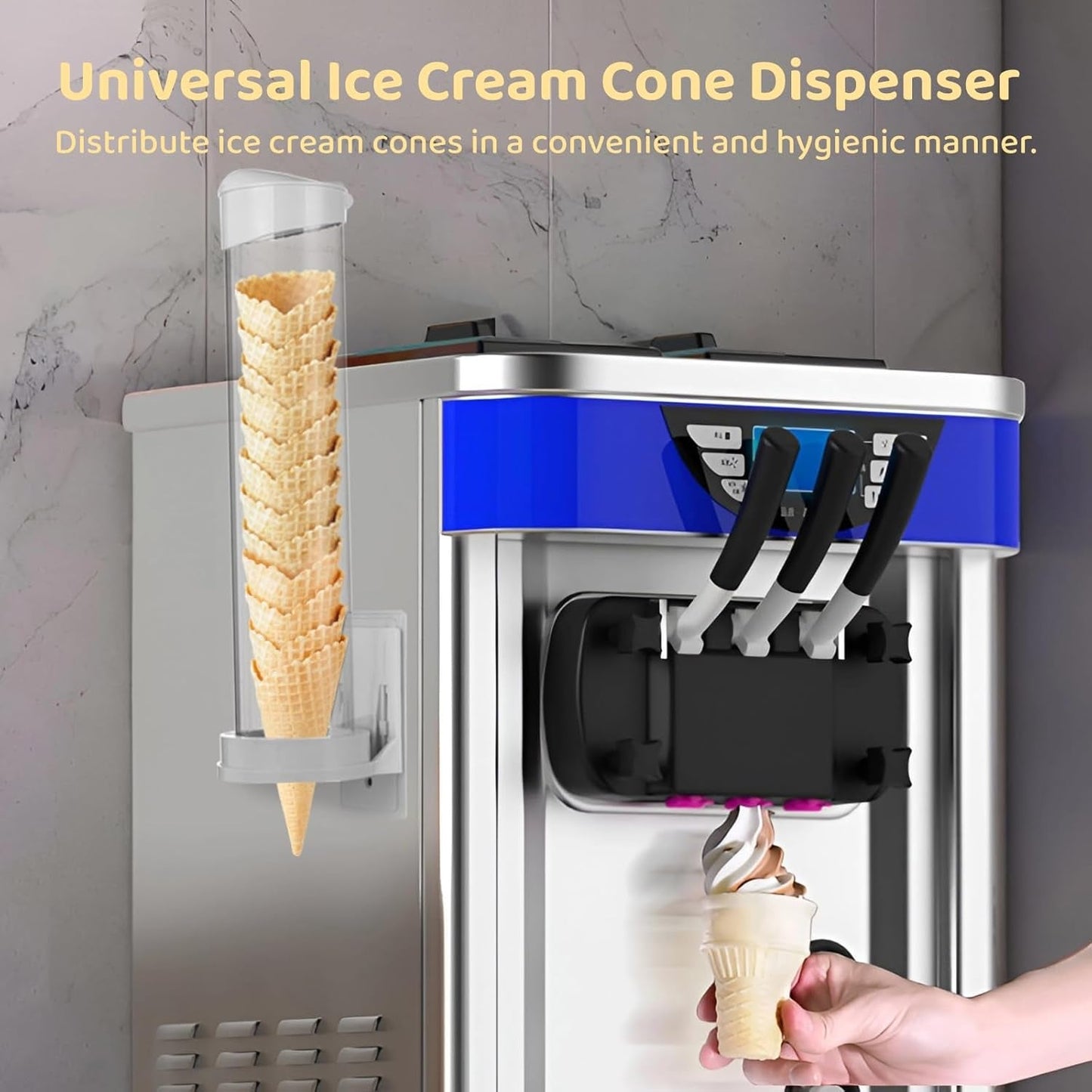 16'' Resturant Ice Cream Cone Dispenser (Commercial), Fit for Most Cone & Waffle Cone on Market, Self Adhesive Wall Mount Cone Holder for Coffee Dounut Store Ice Cream Machine, Easy to Clean (1PCS)