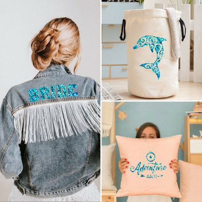 12" X 10 FT Crystal Blue Holographic Heat Transfer Vinyl HTV T-Shirt for Cricut