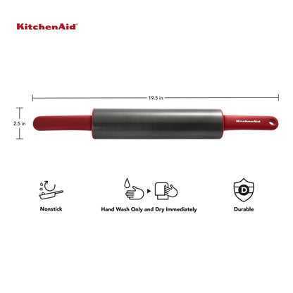Durable Nonstick Rolling Pin in Red with Offset Handles