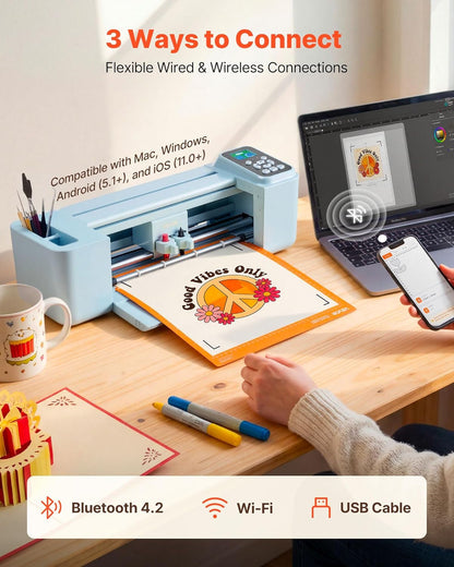 VEVOR Vinyl Cutting Machine, 12 In, Button and Screen Controlled Vinyl Cutter with Materials and Tool Kit, 5000+ Built-In Design Resources, Compatible with Mac, Windows, Android and Ios, for Crafts