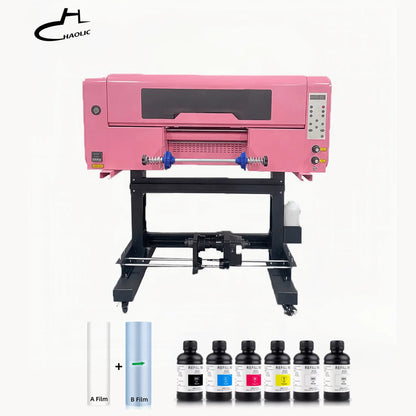 Haolic Pink UV DTF Printer with Dual XP600 Heads & Laminator 2 in 1