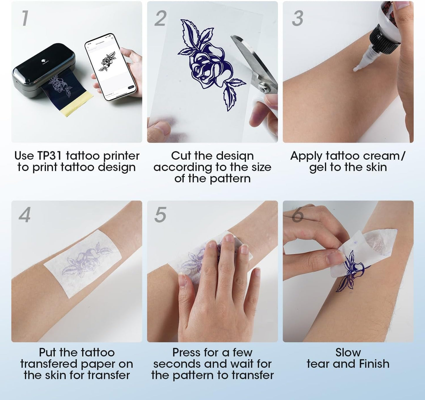 Phomemo TP31 Tattoo Transfer Paper Only for TP31 Tattoo Machines Printer, 3.15" X 5.24" Transfer Paper, 100Pcs