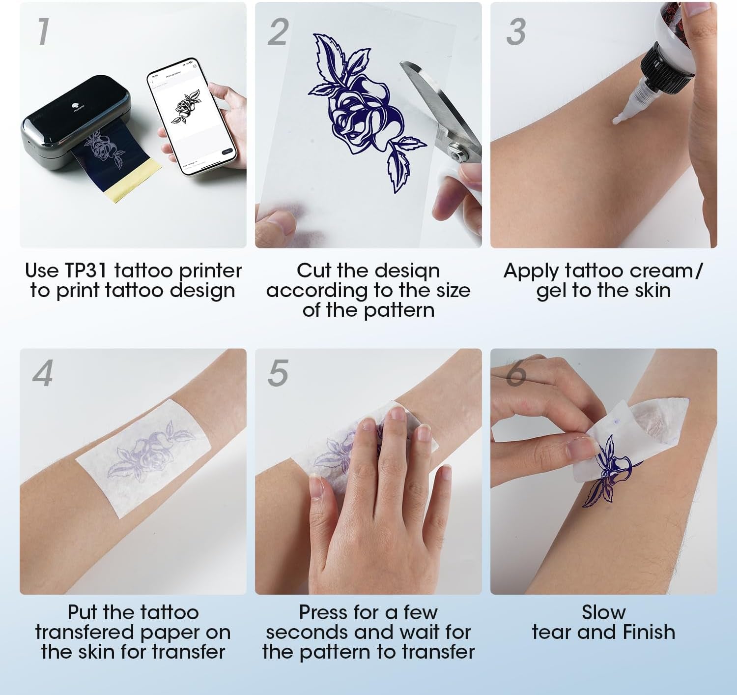 Phomemo TP31 Tattoo Transfer Paper Only for TP31 Tattoo Machines Printer, 3.15" X 5.24" Transfer Paper, 100Pcs