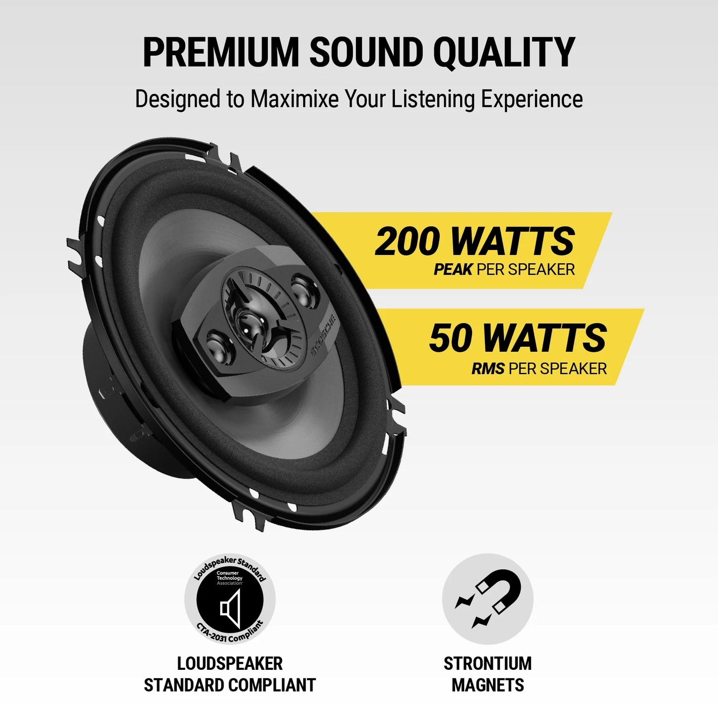 6.5" 4-Way Car Audio Speaker Pair – 200W Peak Power – Precision HD Sound, HD6504A-WM1SD
