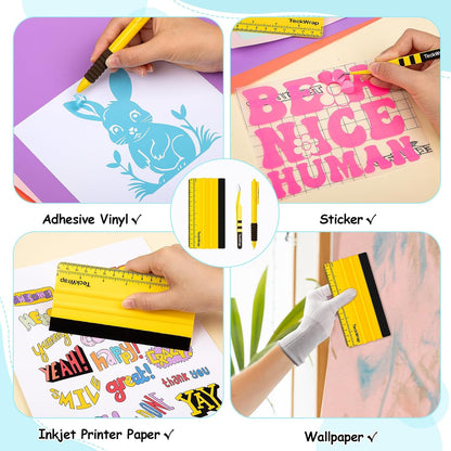 Vinyl Craft Tool Kit – Retractable Pin Pen, 6" Felt Squeegee for Vinyl with Ruler & Precision Tweezers for Decals, HTV & Iron-On Projects