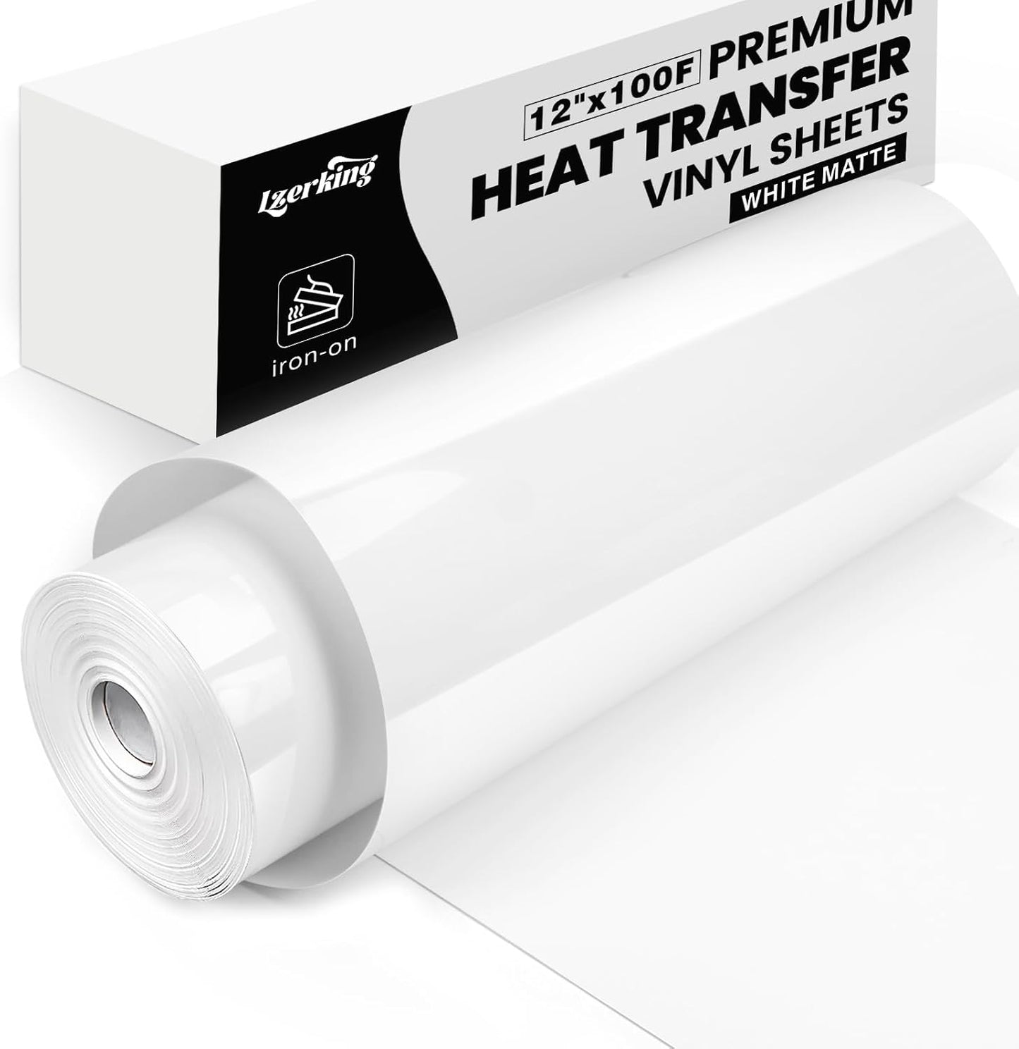 Lzerking Heat Transfer Vinyl White Htv Matte-12 X100Ft Iron on Vinyl Roll for Cricut/Cameo Bundle, DIY Shirts, Bags, Socks, Shoes, Pillow and Other Frabic - Easy to Cut & Weed