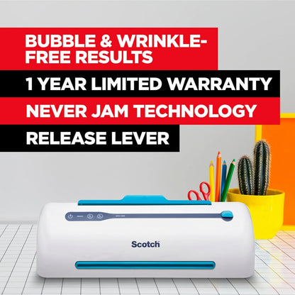 Scotch PRO TL906 Thermal, Laminator Machine, 1 Laminating Device, White/Blue, Laminate Recipe Cards, Photos, Documents, for Home, Office, or School Supplies, 9 In