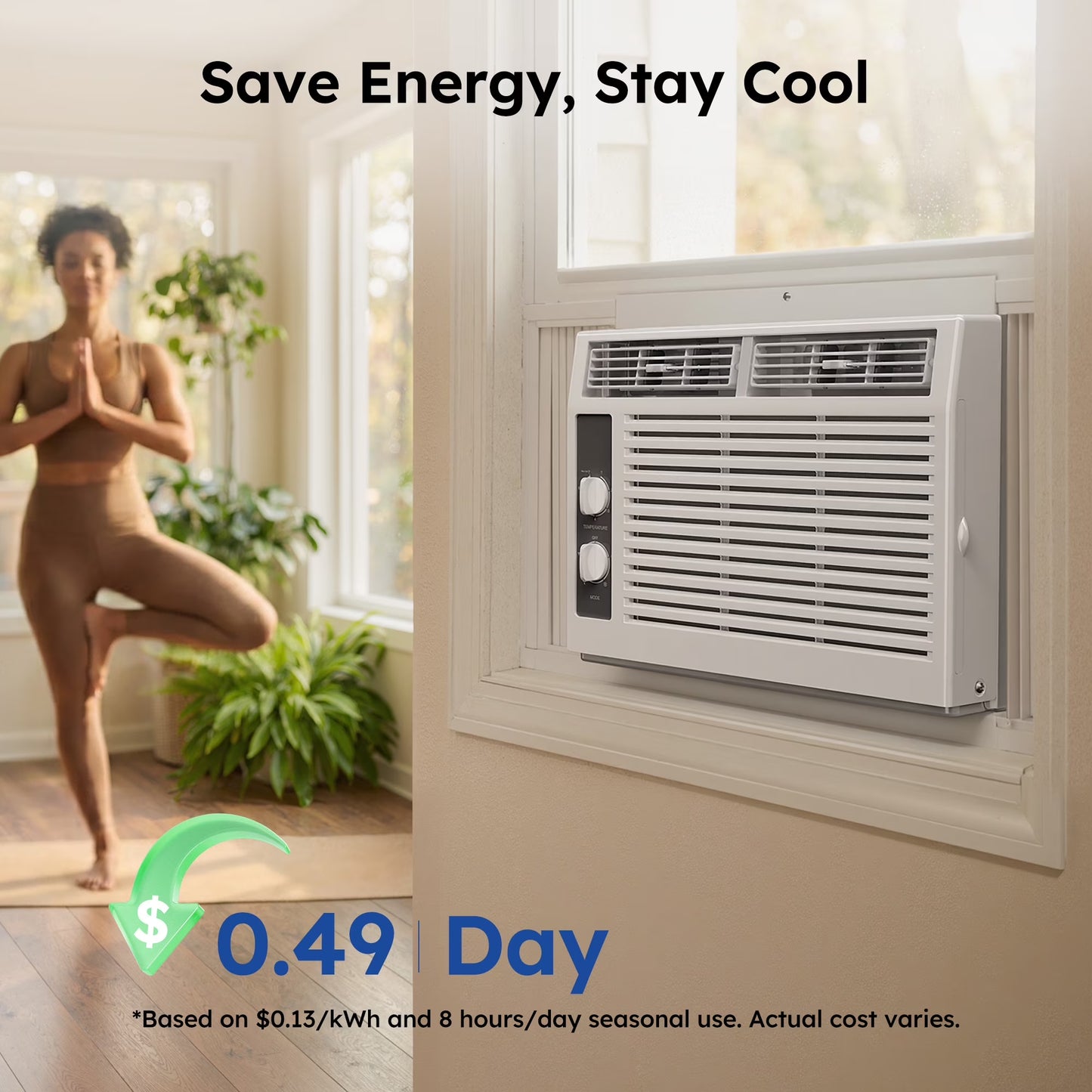 5,000 BTU Window Air Conditioner, Cools up to 150 Sq Ft, Knob,2 Cooling Modes,Without Remote Control, White