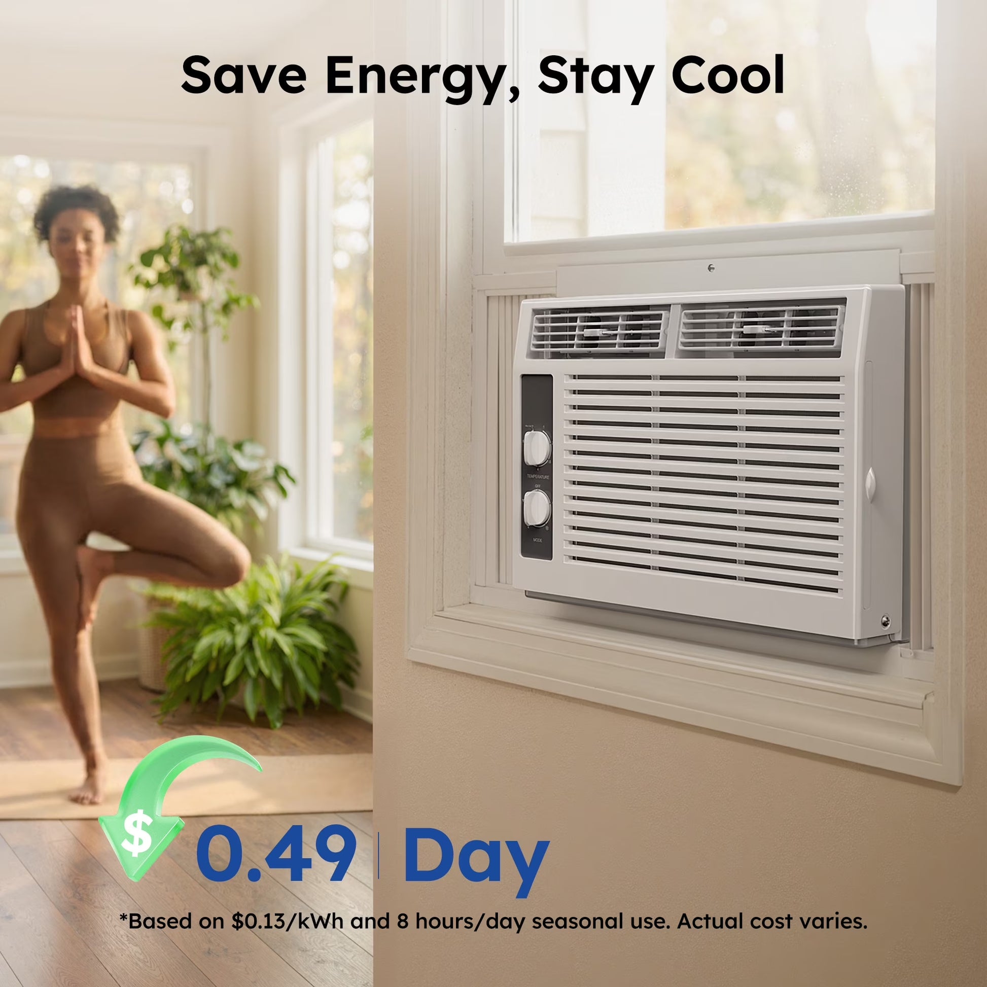 5,000 BTU Window Air Conditioner, Cools up to 150 Sq Ft, Knob,2 Cooling Modes,Without Remote Control, White