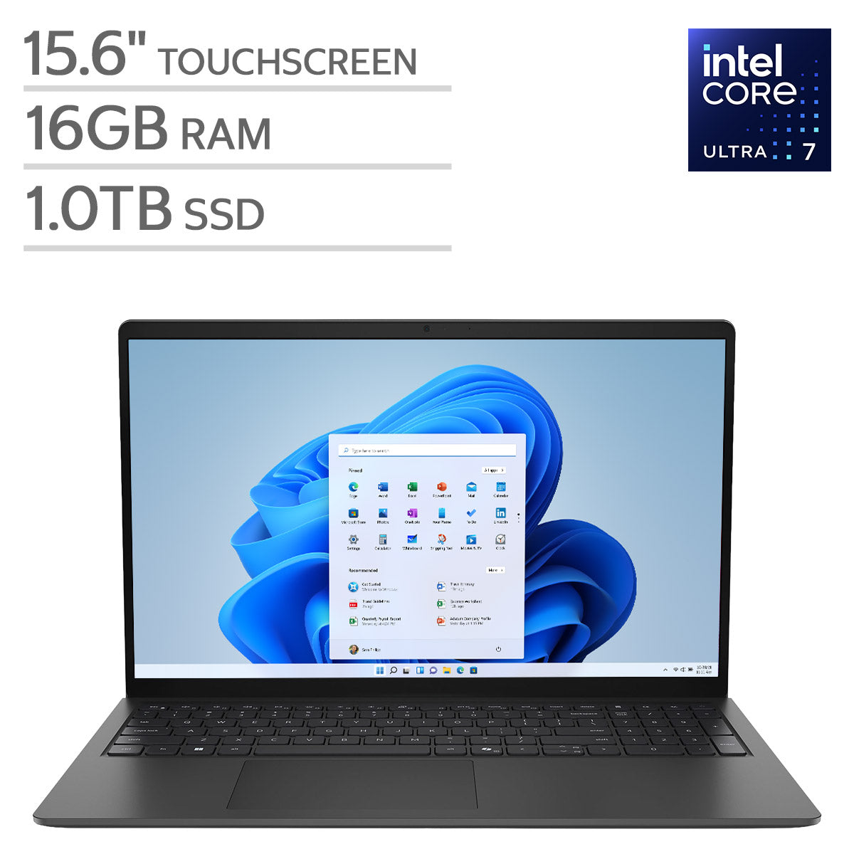 Dell 15.6" Touchscreen Laptop - Intel Core Ultra 7 255U - FHD (1920X1080) - 16GB RAM - 1TB SSD - Carbon Black - Windows 11 Home