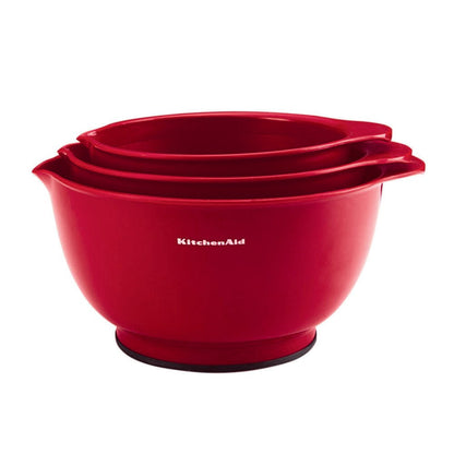 Bpa-Free Plastic Set of 3 Mixing Bowls with Soft Foot in Red