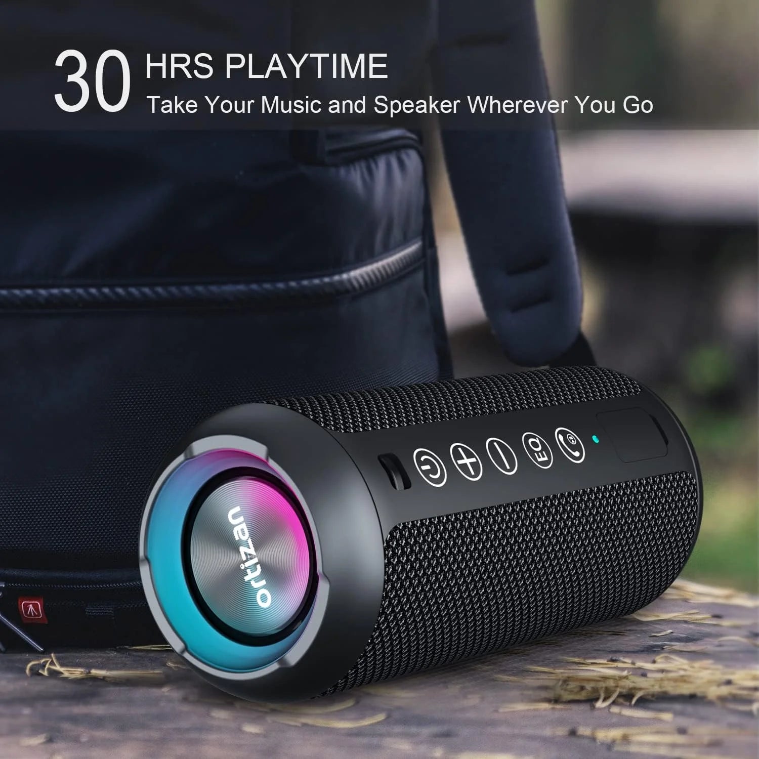 Wireless Portable Speaker,Ipx7 Waterproof Bluetooth Speaker, 24W Loud Stereo Sound, Bassboom Technology, TWS Pairing, Built-In Mic, 30H Playtime with Lights for Home Outdoor - Black