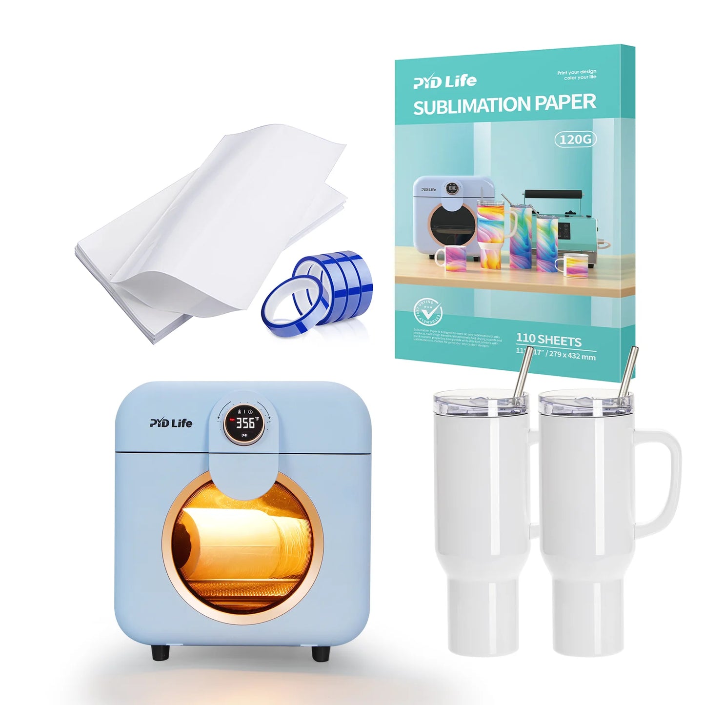 12 L Sublimation Oven Machine Sublimation Starter Beginner Kit Bundle with 40 OZ Sublimation Tumblers, Sublimation Paper, Shrink Wrap Film and Heat Tape