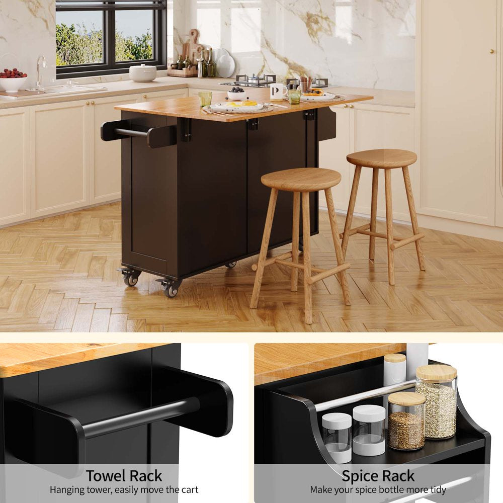 Kitchen Island with Storage,  Kitchen Island Cart with Drop Leaf, Black