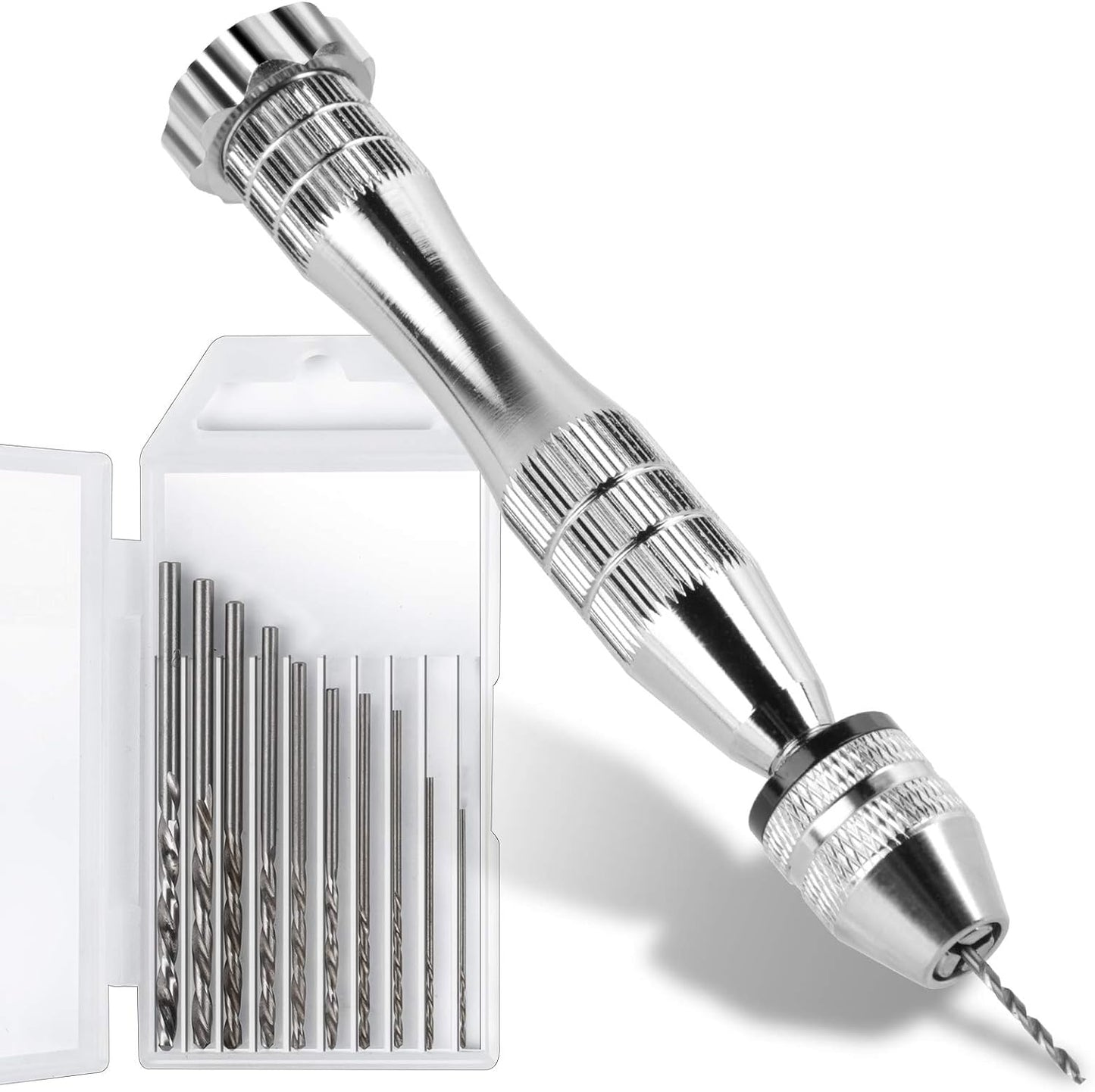 LEOBRO Hand Drill, Steel Pin Vise with 10 PCS Small Drill Bits (0.8 Mm-3 Mm), for Resin, Wood, Clay, DIY Crafts Keychains Jewelry Making