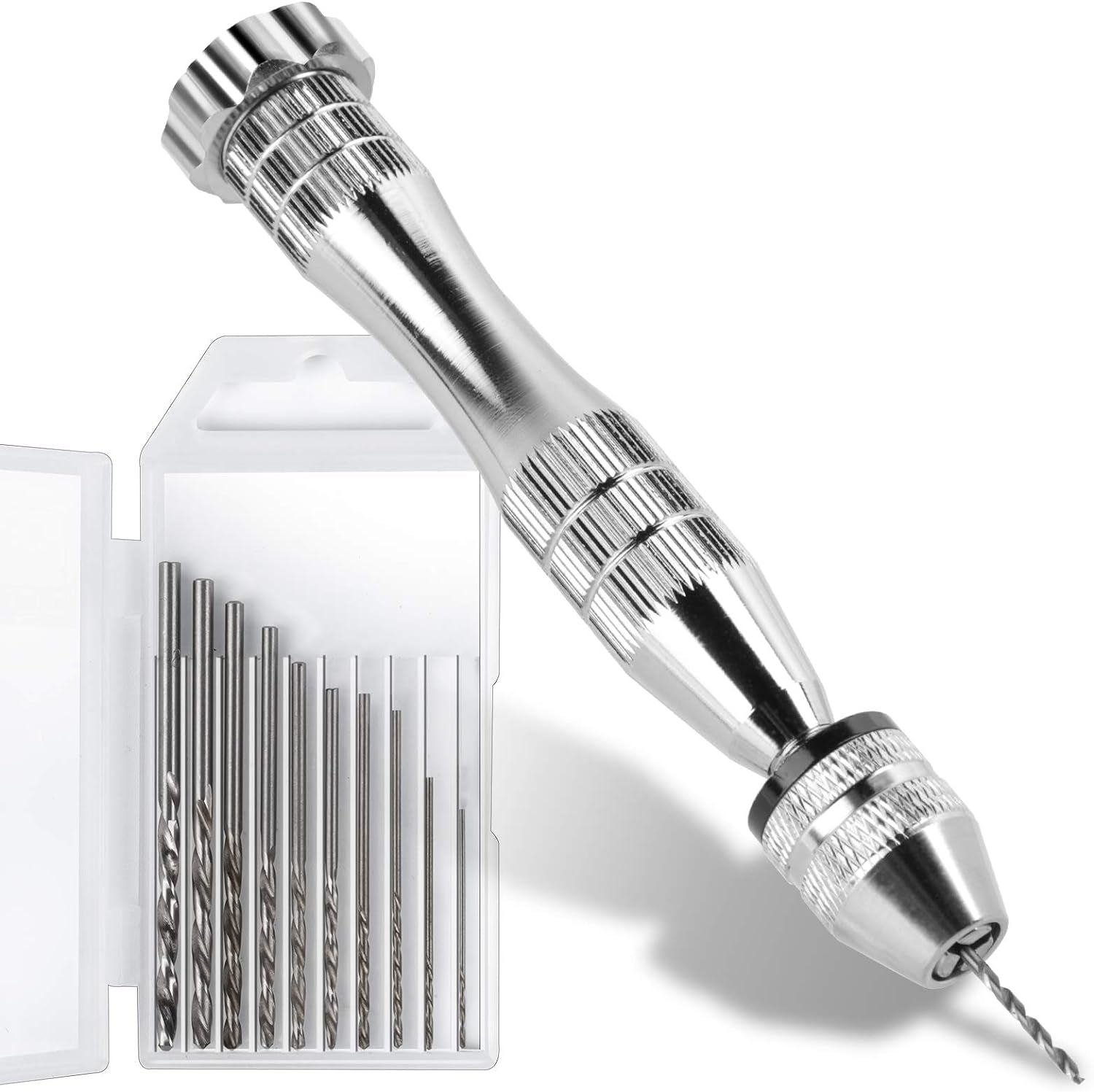 LEOBRO Hand Drill, Steel Pin Vise with 10 PCS Small Drill Bits (0.8 Mm-3 Mm), for Resin, Wood, Clay, DIY Crafts Keychains Jewelry Making
