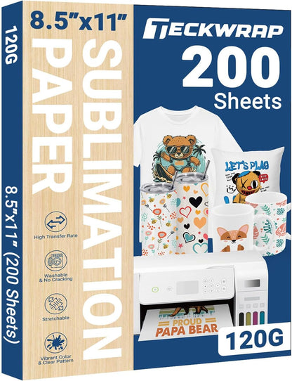Sublimation Paper 8.5 X 11 Inches 200 Sheets Compatible with Sublimation Printer and Sublimation Ink 120Gsm for Mugs T-Shirts Light Fabric and Other Sublimation Blanks DIY