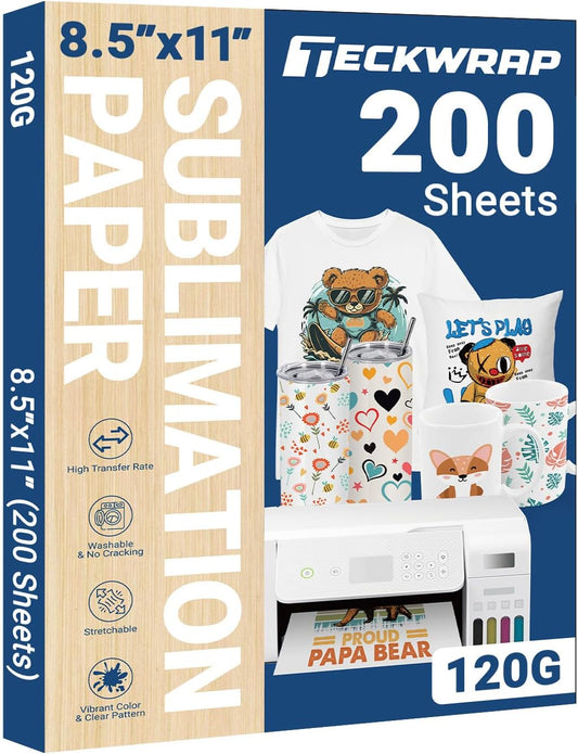 Sublimation Paper 8.5 X 11 Inches 200 Sheets Compatible with Sublimation Printer and Sublimation Ink 120Gsm for Mugs T-Shirts Light Fabric and Other Sublimation Blanks DIY