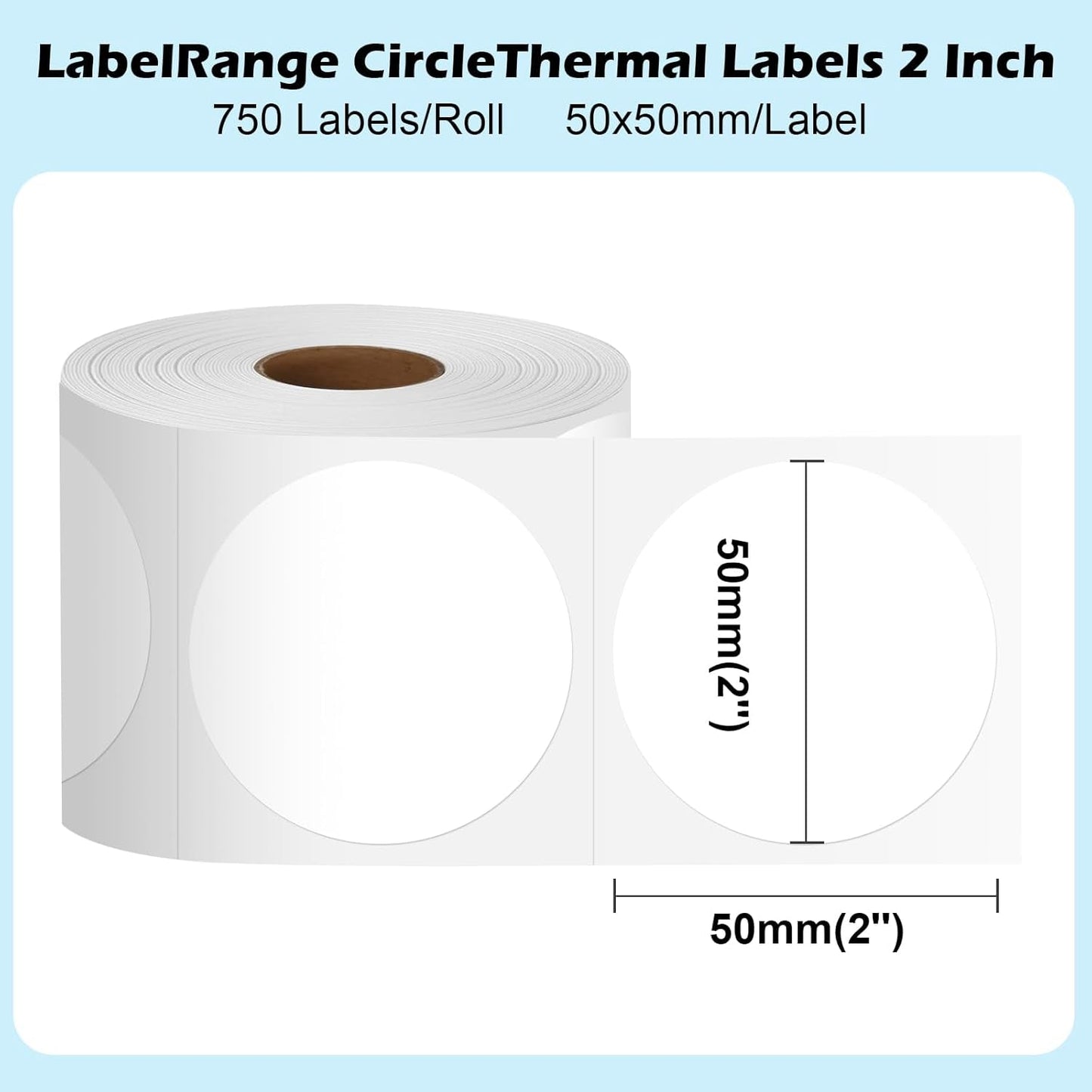 2 Inch Circle Thermal Labels, Self Adhesive 2X2 Direct Thermal Labels Round, White, 750 Sheets per Roll, 1 Roll