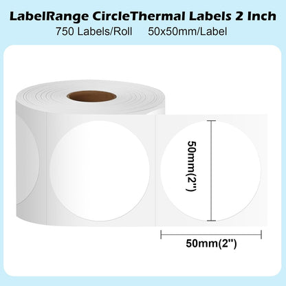 2 Inch Circle Thermal Labels, Self Adhesive 2X2 Direct Thermal Labels Round, White, 750 Sheets per Roll, 1 Roll