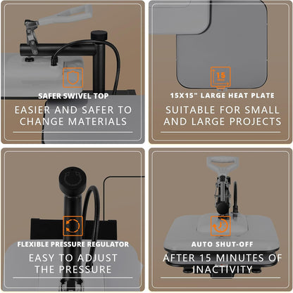 15X15 Heat Press Machine, 3Pcs Teflon Sheets, 47Pack HTV Vinyl Sheets