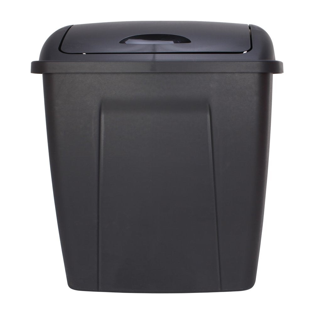 13 Gallon Trash Can, Plastic Swing Top Kitchen Garbage Trash Can, Black