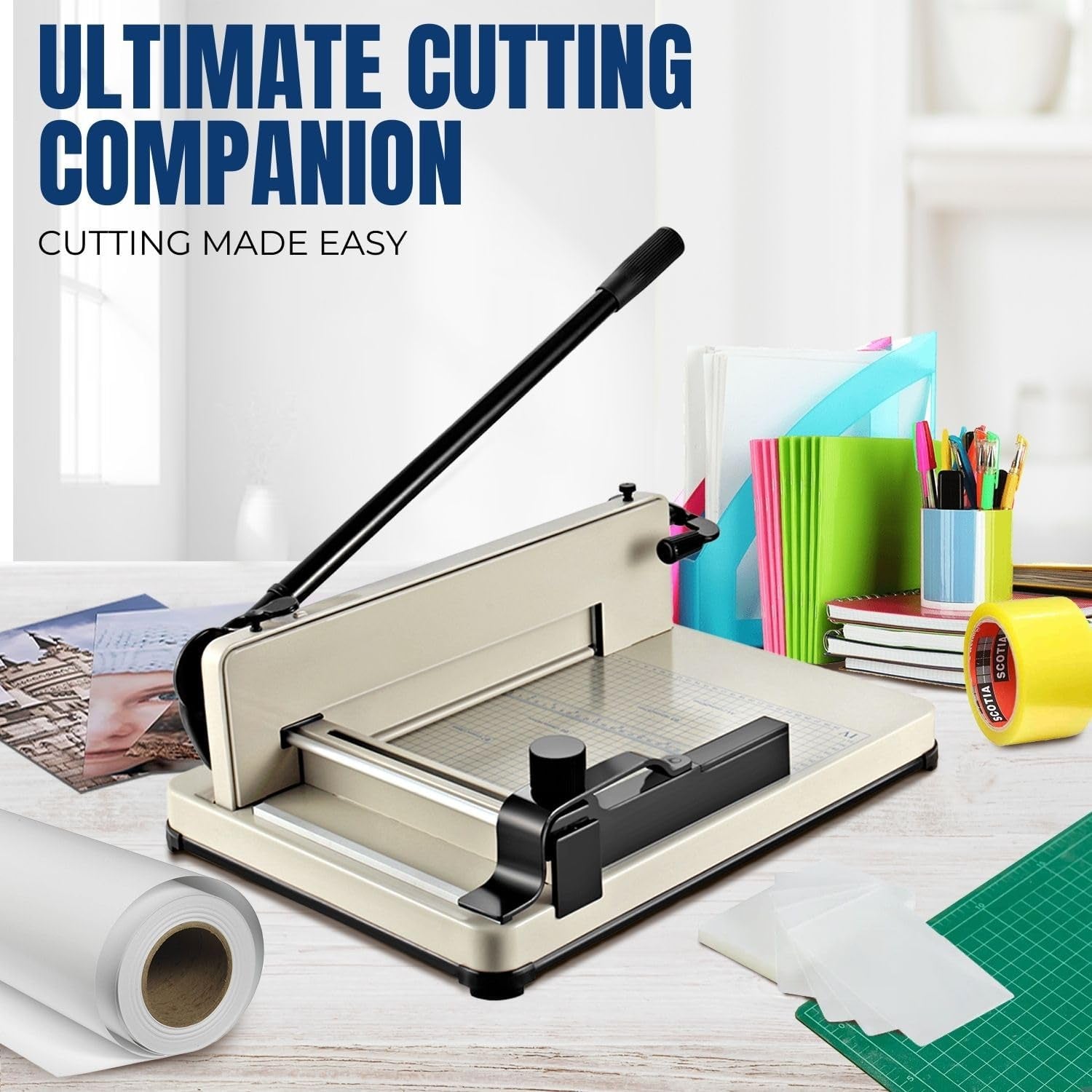 Flexzion Guillotine Paper Cutter 12" A4 Professional Industrial Heavy Duty Scrapbooking Metal Base Trimmer Machine 400 Sheet Capacity for Office Commercial Photocopy Printing Shop | Large Industrial Paper Cutter for A4 Stacks; Hardened Steel Blade for Office, School, and Commercial Paper Cutting