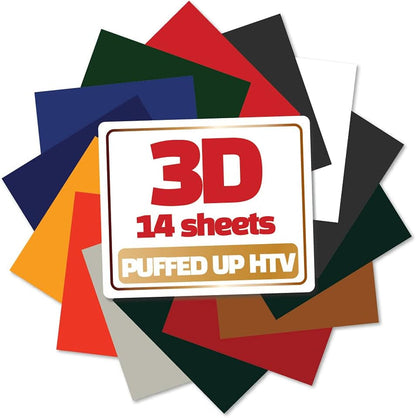 3D Puff Vinyl Heat Transfer 10" X 12" - 14 Sheets Foaming HTV Assorted Colors Bundle/Variety Pack, Adhesive Vinyl, Iron-On Transfer, Heat Press with Cricut Silhouette Cameo