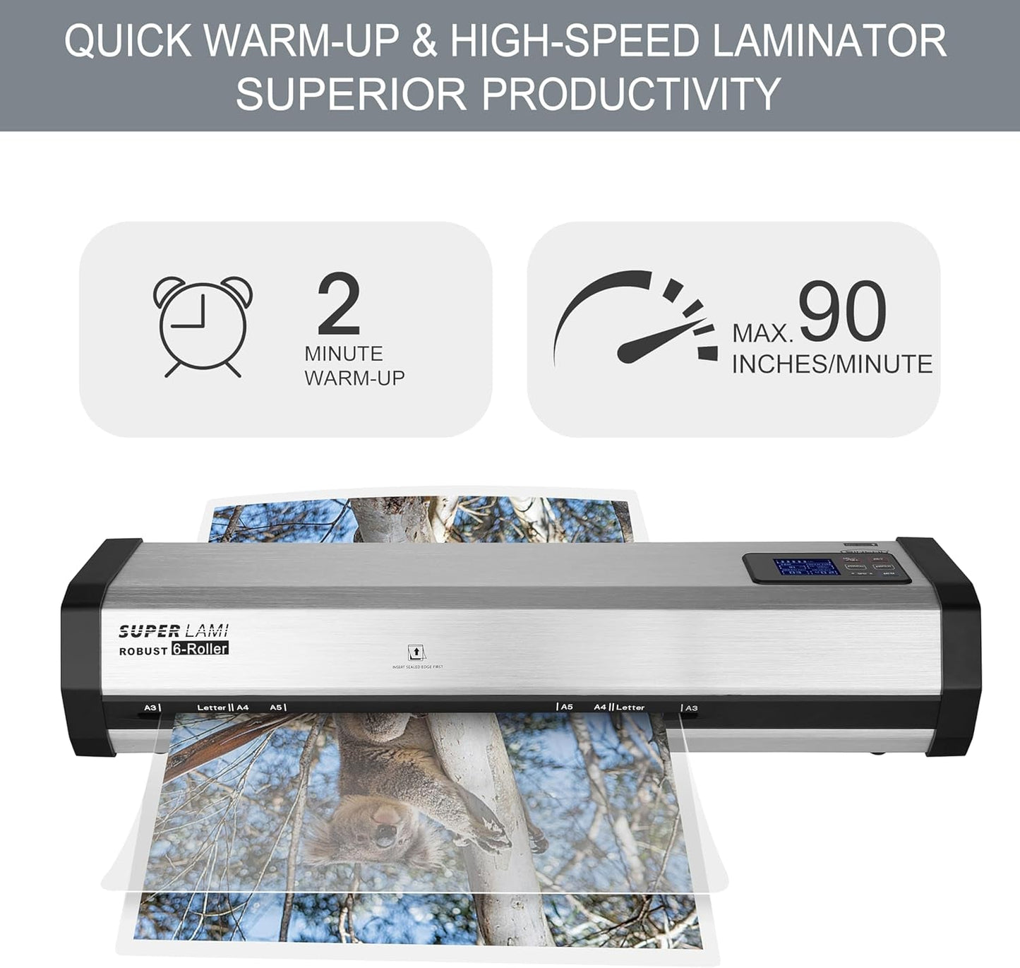 SINCHI Robust 6-Roller Laminator Machine with LCD Display, 3-10 Mil, Heavy Duty, 13-Inch Thermal Laminating Machine for Commercial Use, 1.5-Minute Warm-Up, 90 Inches/Minute, 105 Settings & 99 Memories