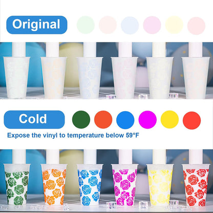 Cold Sensitive Color Changing Vinyl for Craft Cutter Adhesive Permanent Vinyl Sheets(Translucent to Blue, Red, Purple,Orange,Yellow,Green),12" X 12" 6 Sheets/Pack
