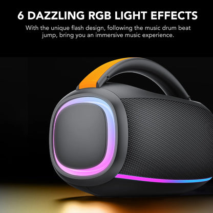 Outdoor Bluetooth Speaker, 80W Loud Speaker with Bass, Speakers Bluetooth Wireless with 24H Long Battery Life, IPX7 Waterproof, Speakers for Pool Beach Party, Portable Speaker with TWS (Black)