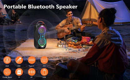 Bluetooth Party Speaker -60W Peak Loud Wireless TWS Portable Speaker with Handle, Beat-Driven Light Show, Splash-Resistant (XP3) for Outdoor Camping, Beach, Garage, Patio Parties