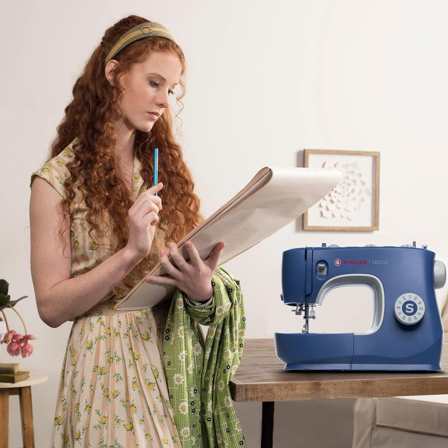 SINGER® M3330 Navy Blue Sewing Machine with Accessories, Beginner-Friendly | 23 Stitches Deliver 97 Applications, 1-Step Buttonhole, Free Arm, Decorative Stitches, for Crafts, Garments, Home Décor