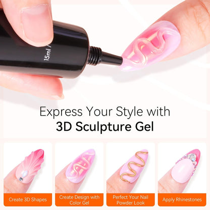 Makartt 3D Gel Nail Art, Sculpting Gel Glue for Drawing, Molding, Sculpture, Gems and Decoration, No Wipe Clear Gel Polish for DIY Nail Designs, 15G