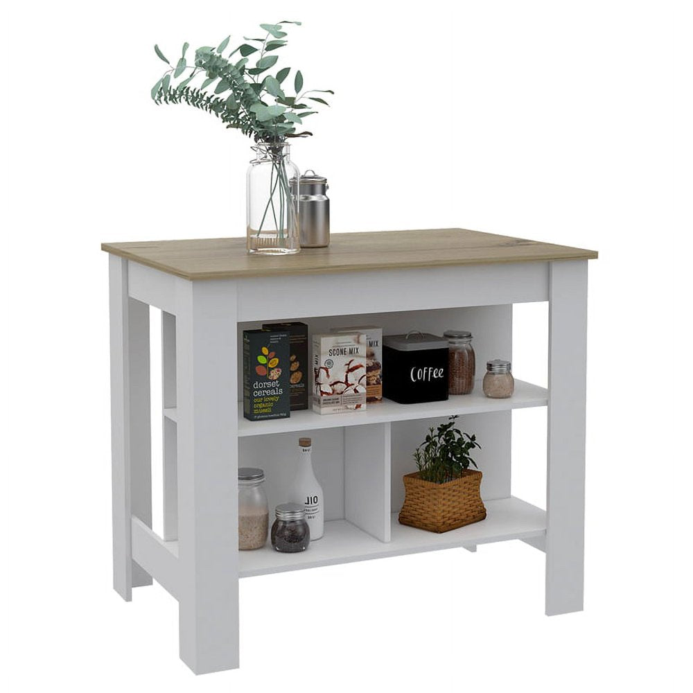 Cala Kitchen Island with White Base and Light Oak Top